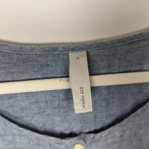 Studio 412 S Linen Henley Long Sleeve Shift Button Front Shift Dress Lagenlook - Picture 7 of 10